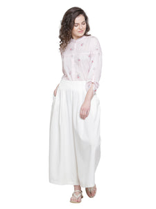 SOLD OUT- MULMUL COTTON FLORAL EMBROIDERED SHIRT PINK