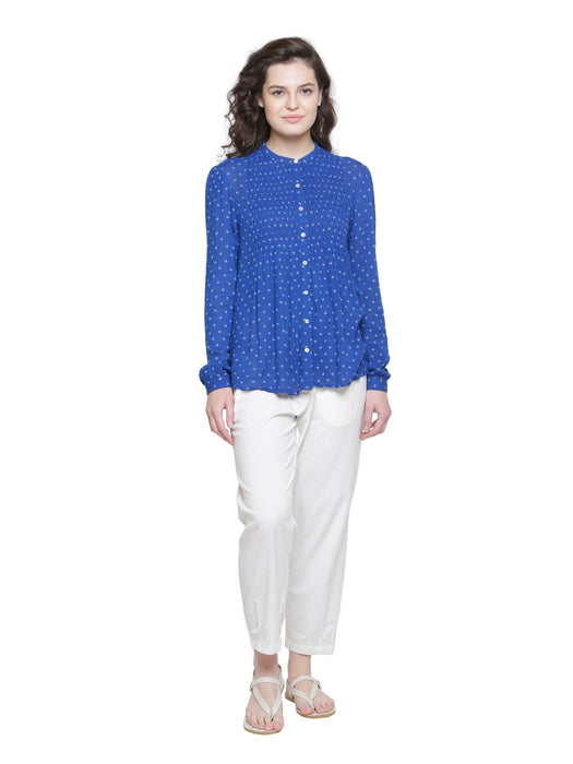 SOLD OUT- INK BLUE PLEATED DOBBY TOP