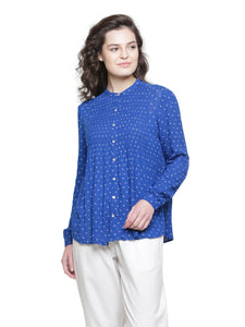 SOLD OUT- INK BLUE PLEATED DOBBY TOP