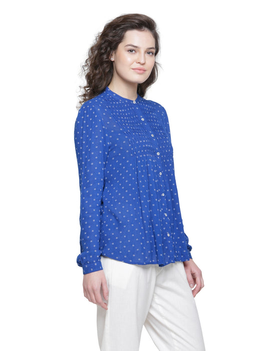 SOLD OUT- INK BLUE PLEATED DOBBY TOP