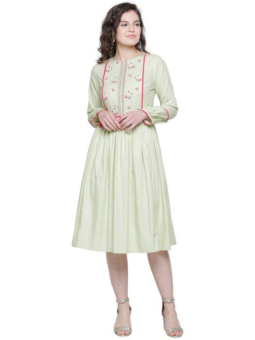 FLORAL EMBROIDERED BOHO DRESS LIGHT GREEN- WOMEN'S