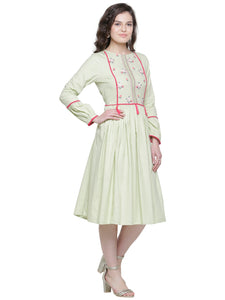 FLORAL EMBROIDERED BOHO DRESS LIGHT GREEN- WOMEN'S