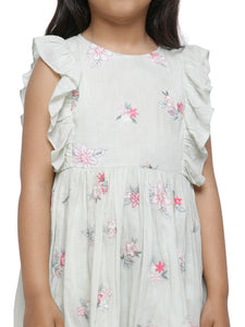 MULMUL EMBROIDERED COTTON DRESS PASTEL GREEN