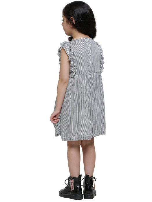 BLACK & WHITE STRIPE FLORAL EMBROIDERY DRESS