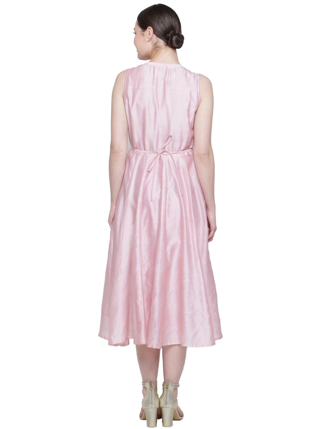 CHANDERI EMBROIDERED MIDI DRESS PINK ROSE