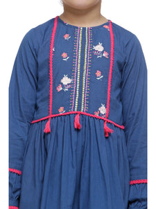 FLORAL EMBROIDERED BOHO DRESS DEEP BLUE- KID'S