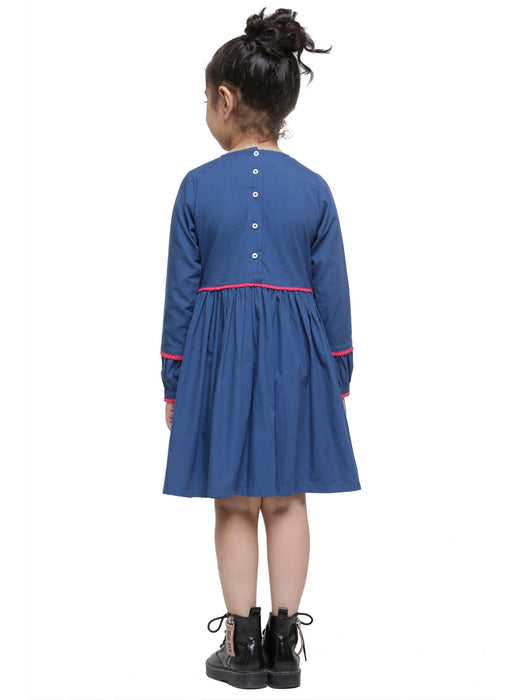 FLORAL EMBROIDERED BOHO DRESS DEEP BLUE- KID'S