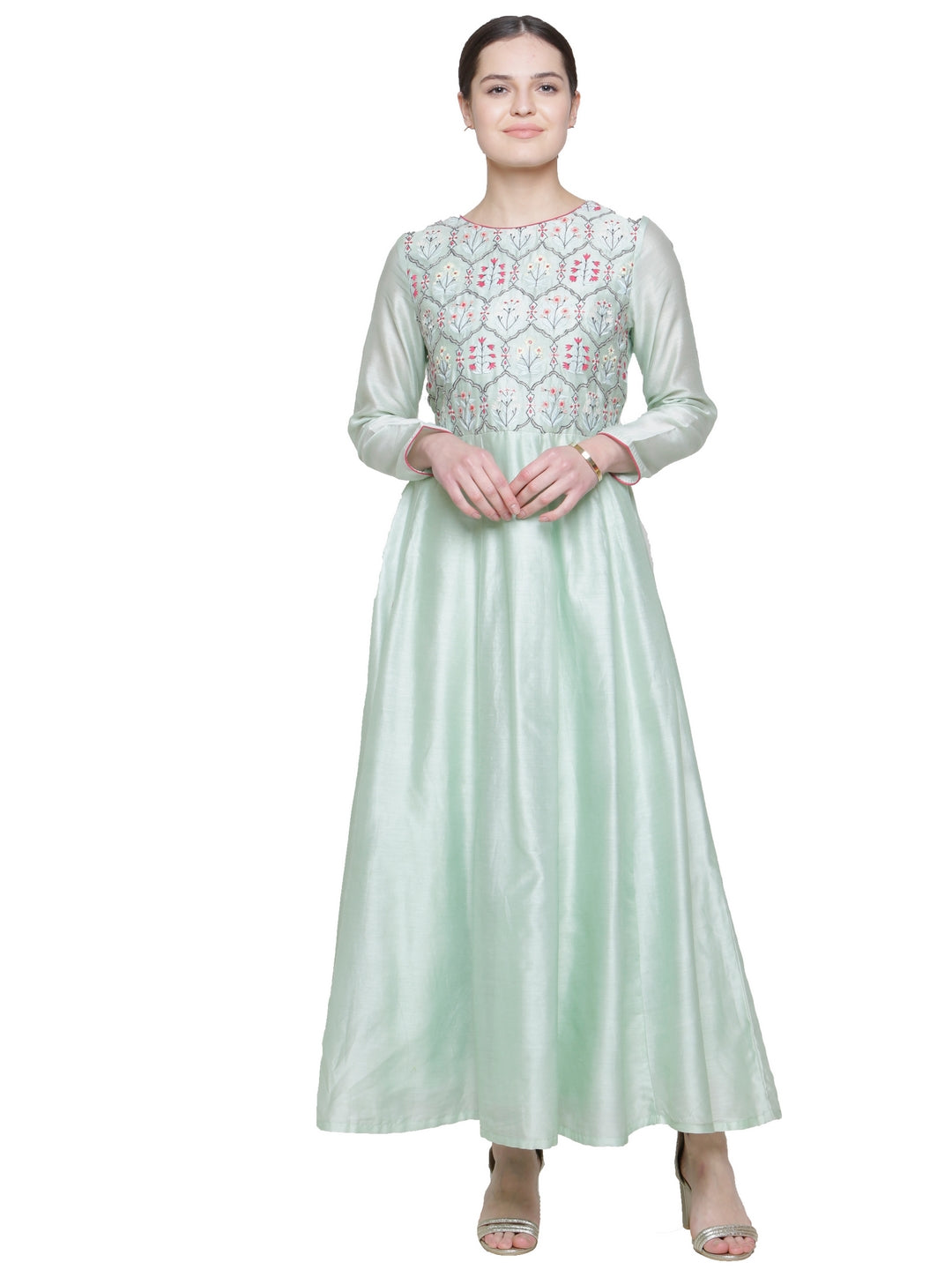MINT EMBROIDERED LONG DRESS CHANDERI