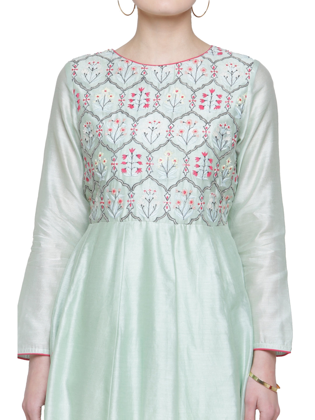 MINT EMBROIDERED LONG DRESS CHANDERI