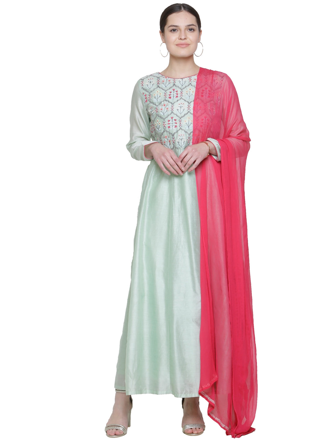 MINT EMBROIDERED LONG DRESS CHANDERI
