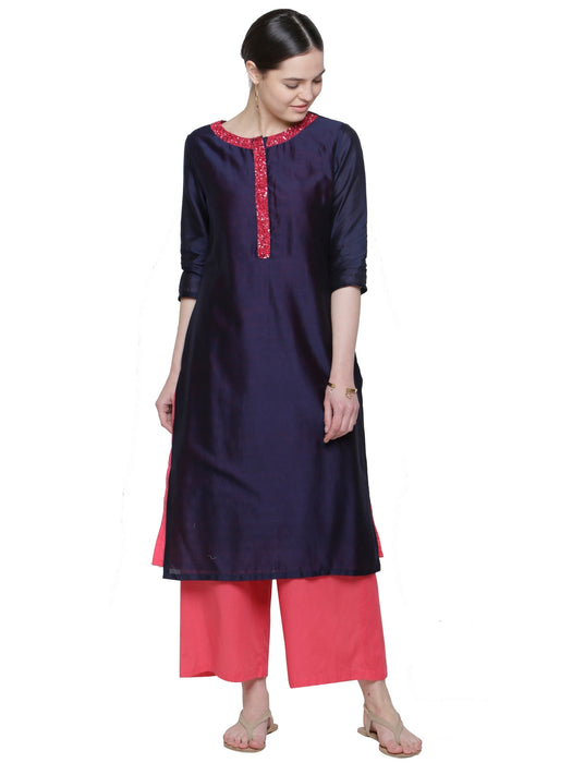 BLUE SEQUINNED PLACKET KURTA