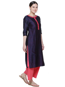 BLUE SEQUINNED PLACKET KURTA