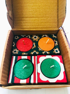 SOLD OUT: Hand Painted Wooden T-light holders (Set of 3 holders & 4 T-lights)