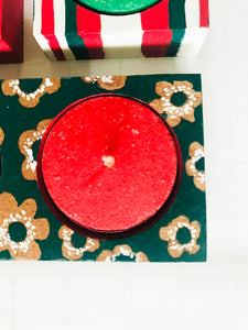 SOLD OUT: Hand Painted Wooden T-light holders (Set of 3 holders & 4 T-lights)