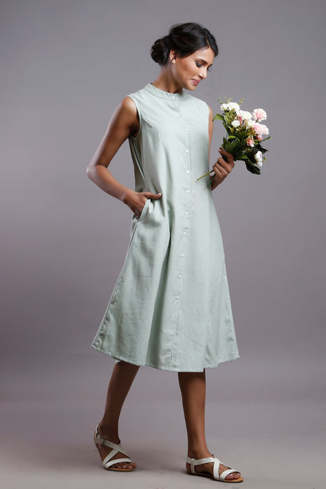 FLAX SLEEVELESS  SHIRTDRESS OLIVE