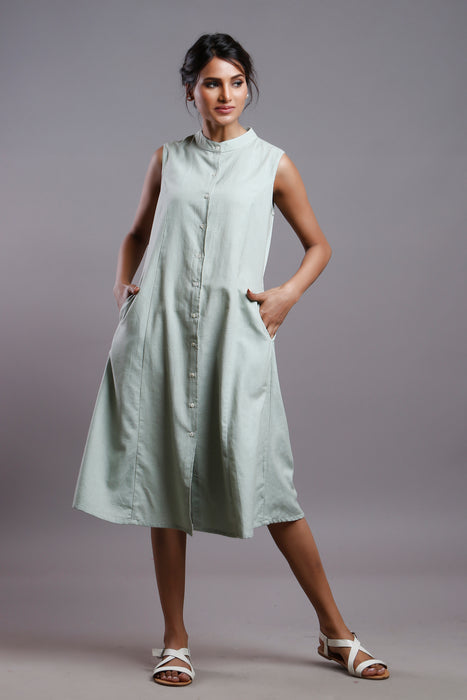 FLAX SLEEVELESS  SHIRTDRESS OLIVE