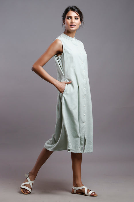 FLAX SLEEVELESS  SHIRTDRESS OLIVE