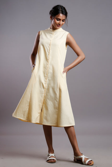 FLAX SLEEVELESS  SHIRTDRESS YELLOW
