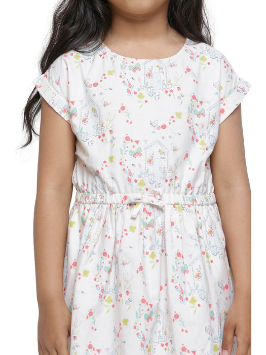 GATHERED HOUSE PRINT DRESS