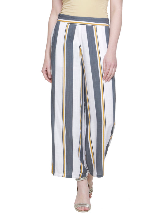 GREY YELLOW SLUB STRIPE PANTS