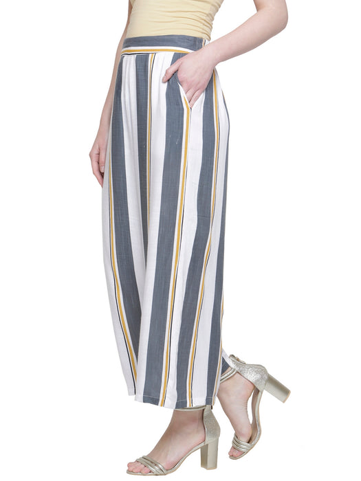 GREY YELLOW SLUB STRIPE PANTS