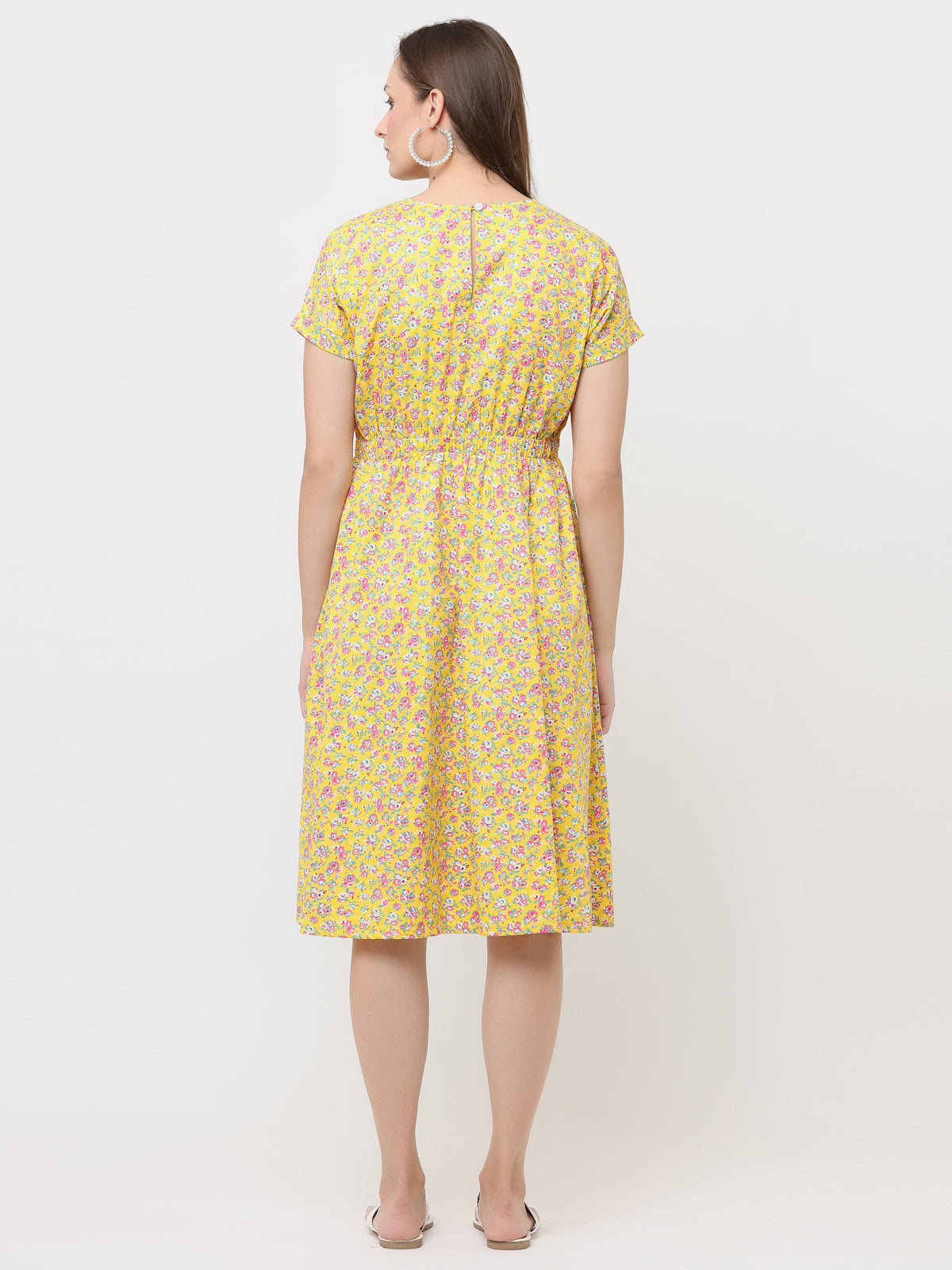 SUNSHINE FLORAL DAY-DRESS WITH ELASTICATED WAIST