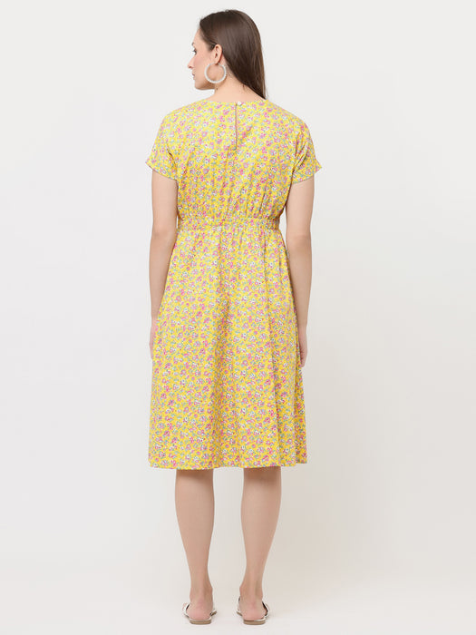 SUNSHINE FLORAL DAY-DRESS WITH ELASTICATED WAIST