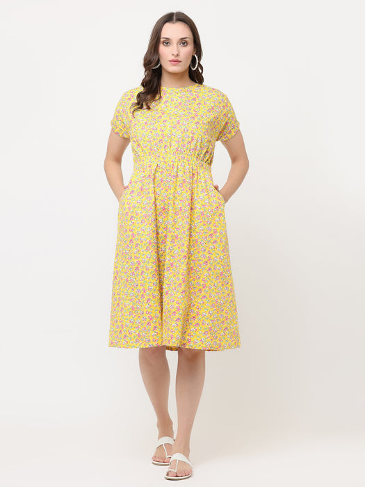 SUNSHINE FLORAL DAY-DRESS WITH ELASTICATED WAIST