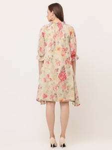 FLORAL GATHERED GEORGETTE DRESS WITH TIE-UPS