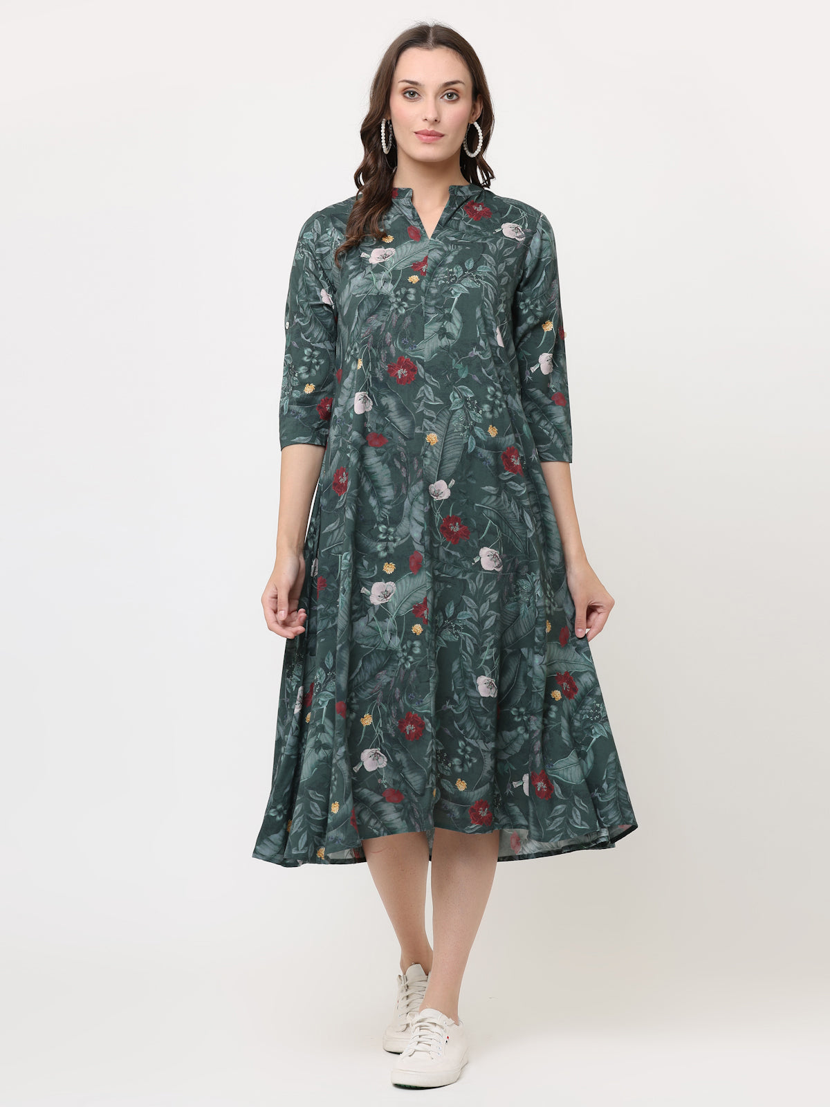 PINE GREEN TROPICAL SWING DRESS