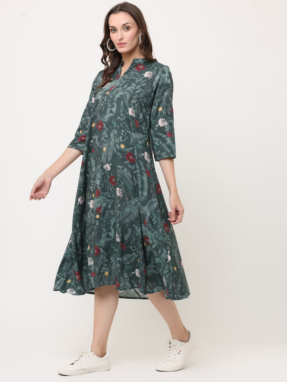 PINE GREEN TROPICAL SWING DRESS