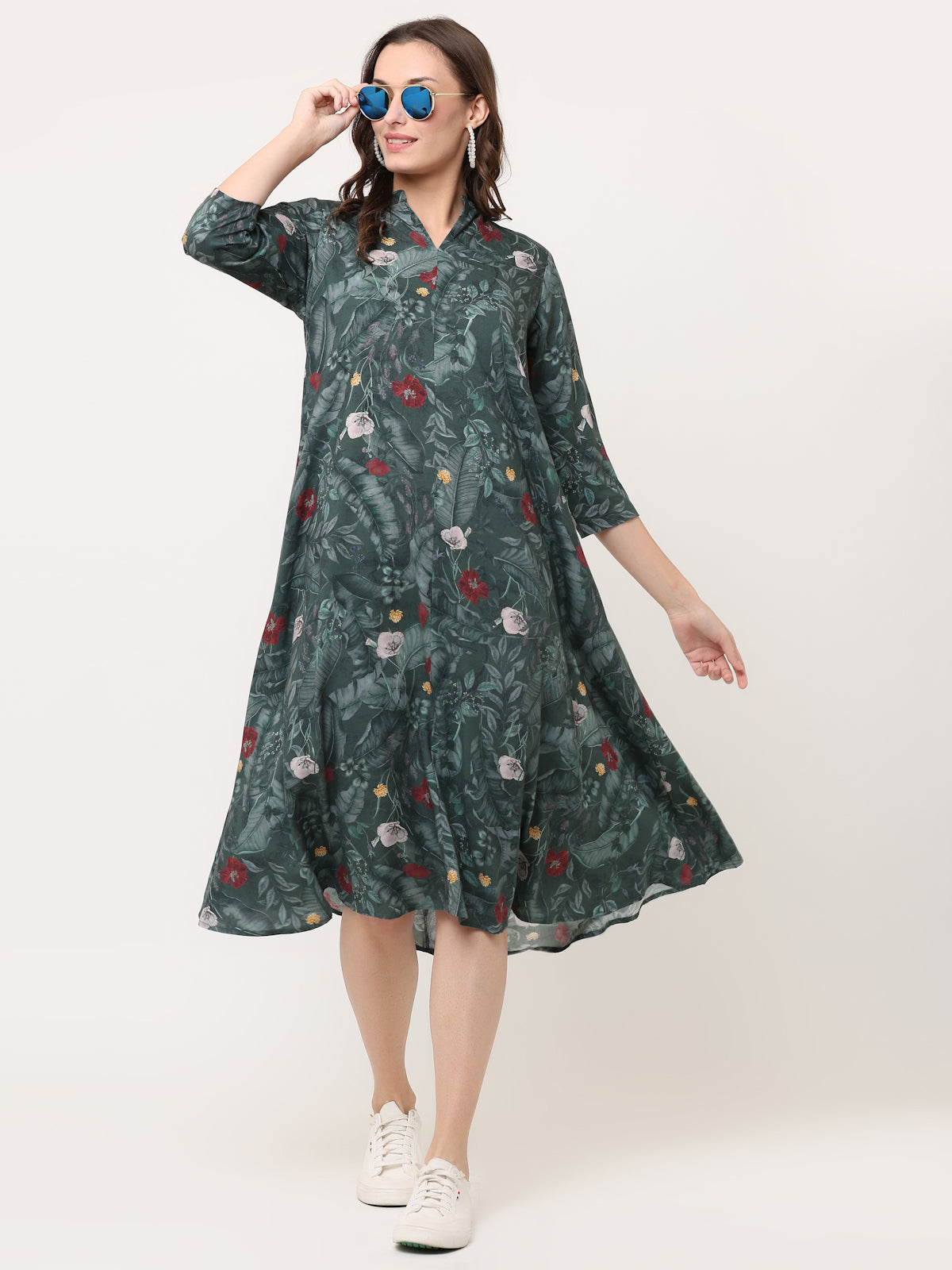 PINE GREEN TROPICAL SWING DRESS