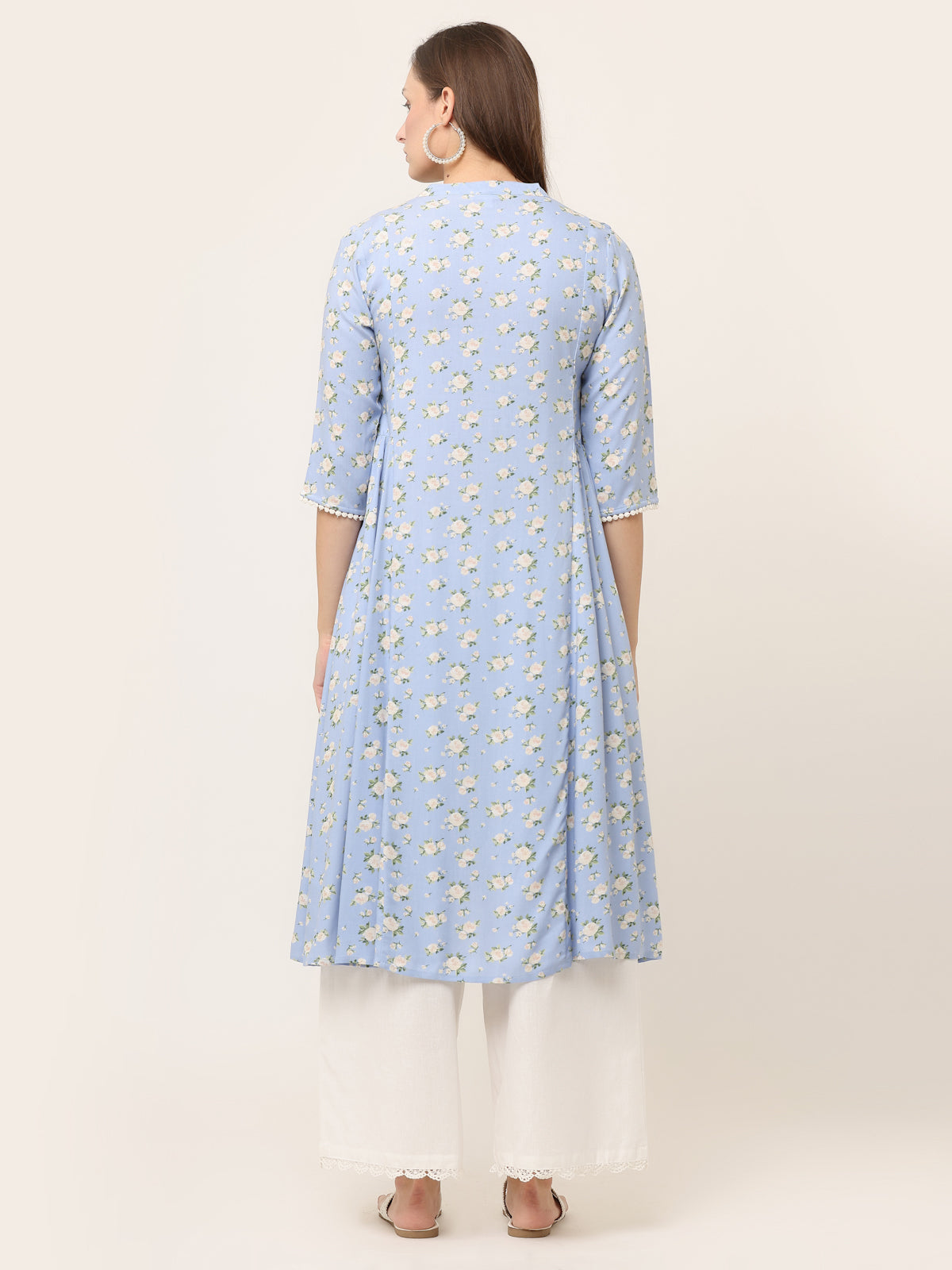 LIGHT BLUE FLORAL LACE DETAIL KURTA