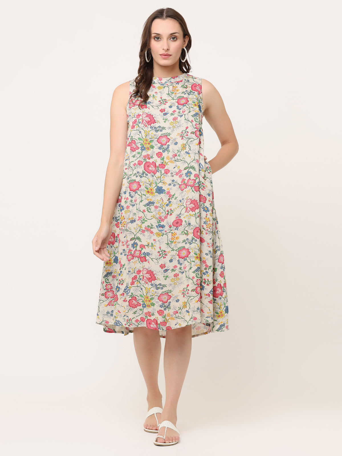 FLORAL VINTAGE SLEEVELESS SWING DRESS