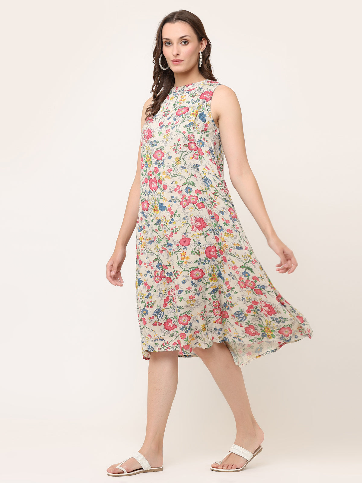 FLORAL VINTAGE SLEEVELESS SWING DRESS