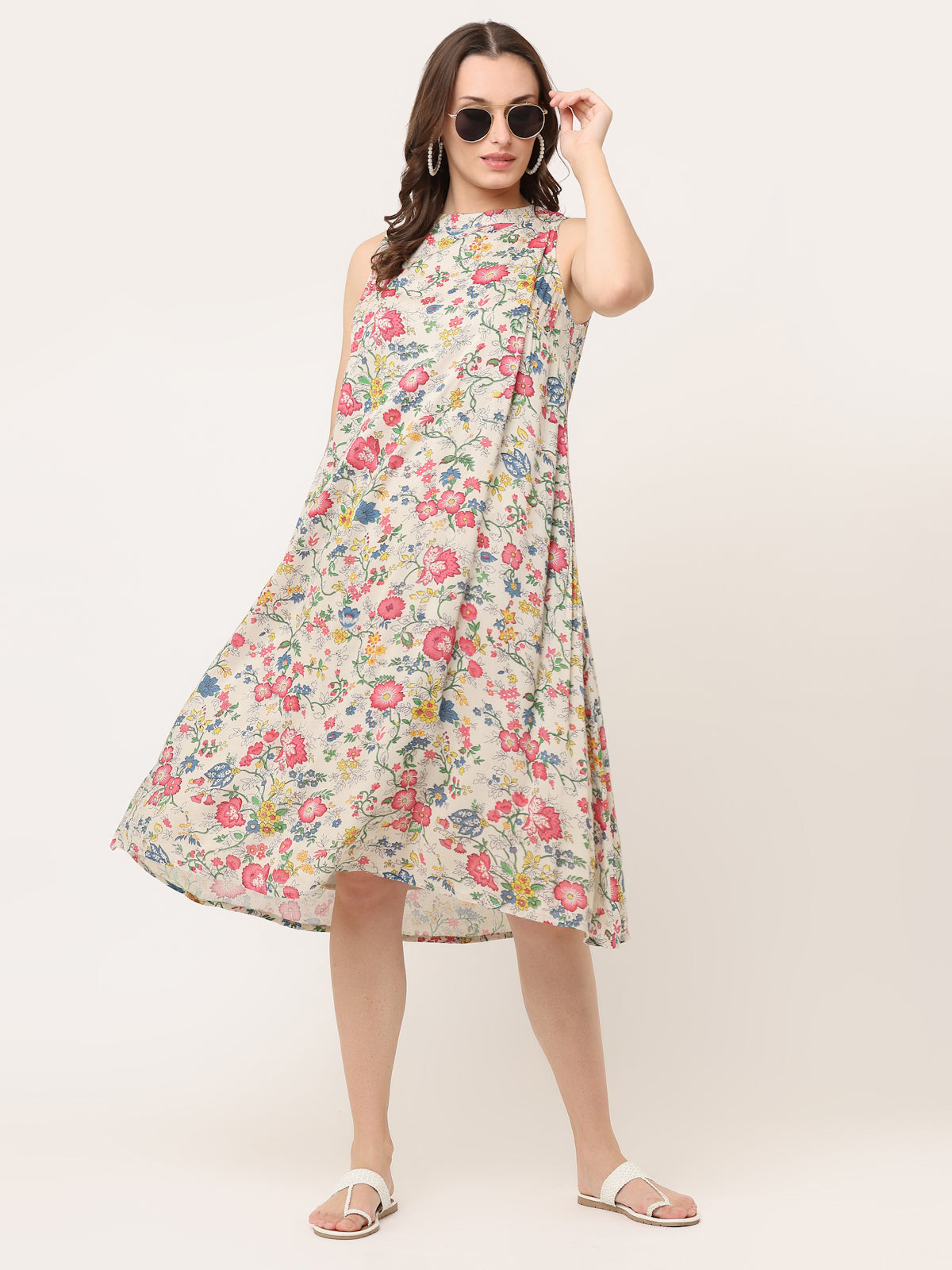 FLORAL VINTAGE SLEEVELESS SWING DRESS