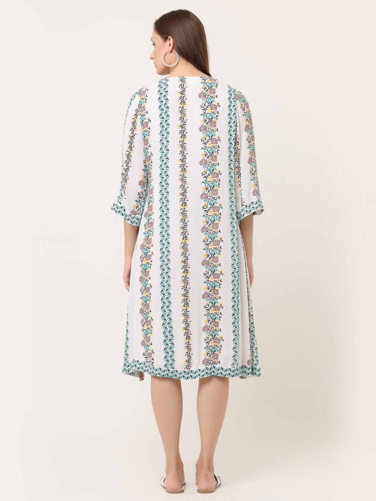 OFF-WHITE BORDER PRINT SWING DRESS
