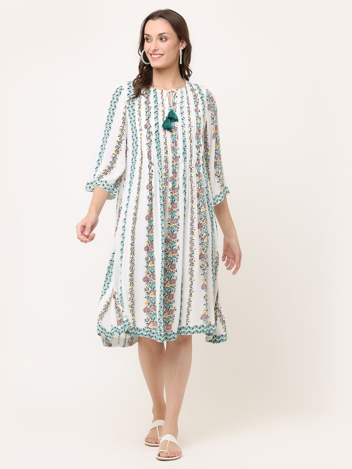 OFF-WHITE BORDER PRINT SWING DRESS