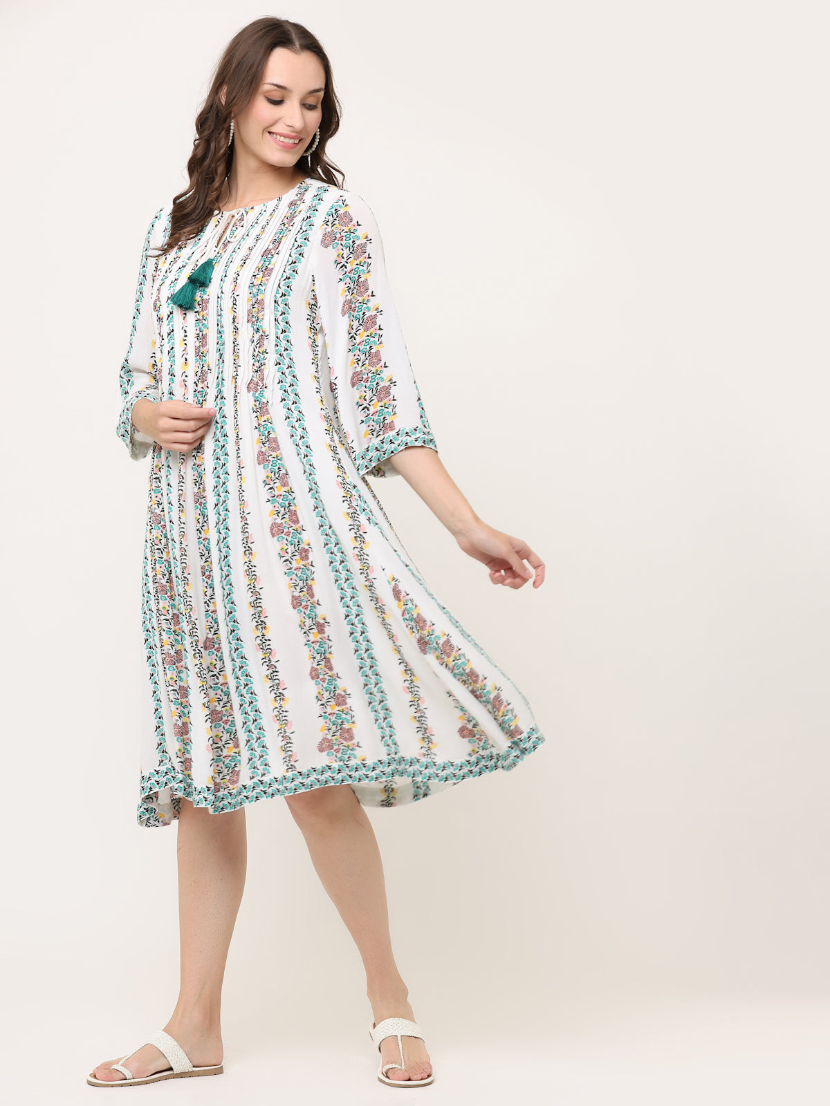 OFF-WHITE BORDER PRINT SWING DRESS