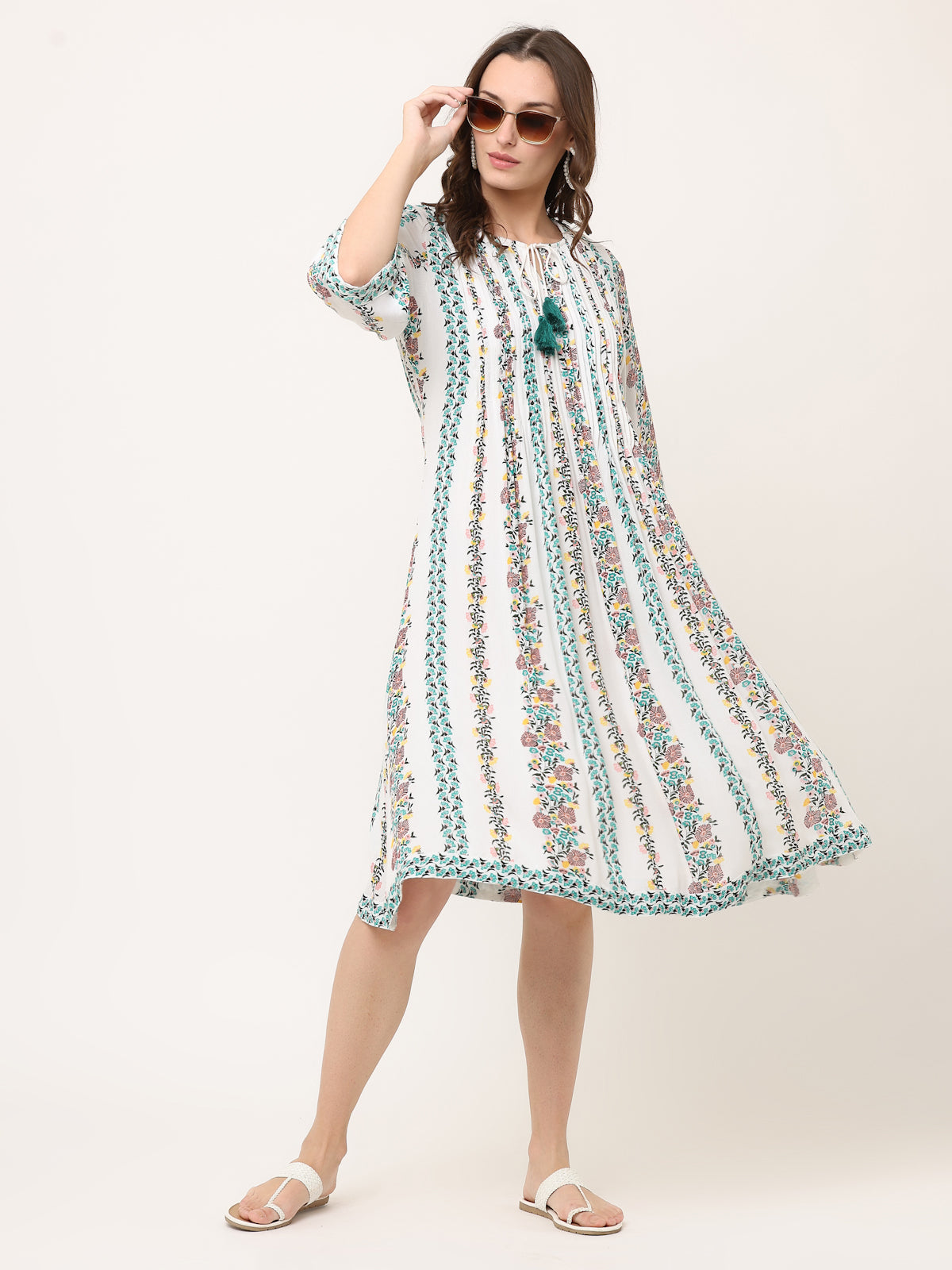 OFF-WHITE BORDER PRINT SWING DRESS