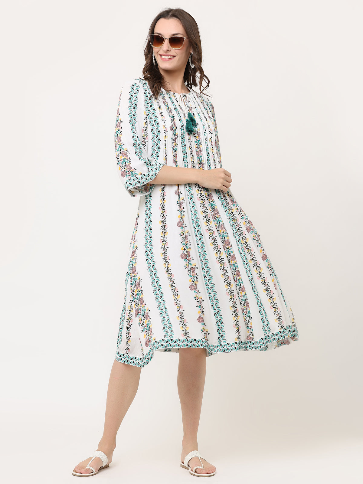 OFF-WHITE BORDER PRINT SWING DRESS