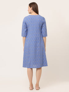 BLUE FLORAL A-LINE TUNIC WITH POCKETS
