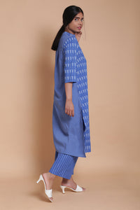 Printed Ink Blue Kurta With Side Pockets