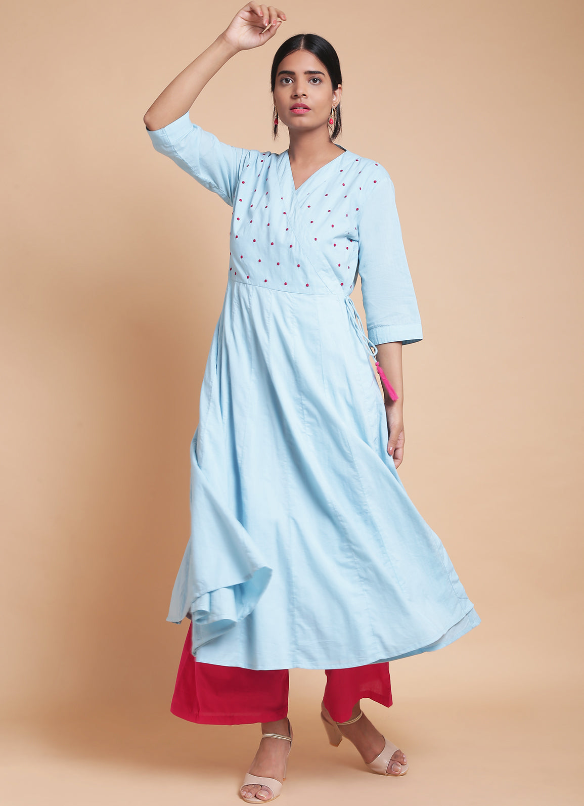 Ice Blue Embroidered Angarakha