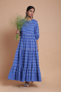 Ink Blue Printed Tiered Dress Long