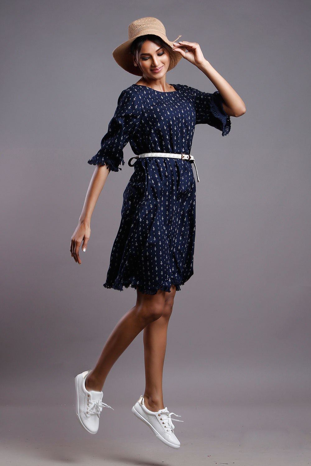 STOCK CLEARANCE SALE- NAVY SWING TASSELED DRESS