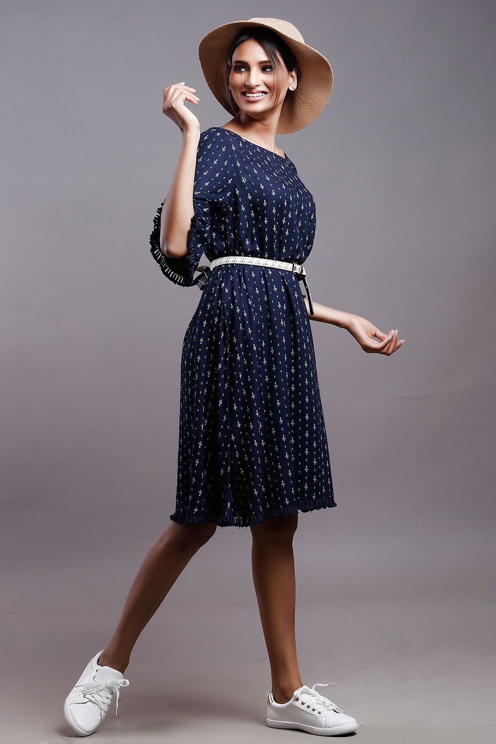 STOCK CLEARANCE SALE- NAVY SWING TASSELED DRESS