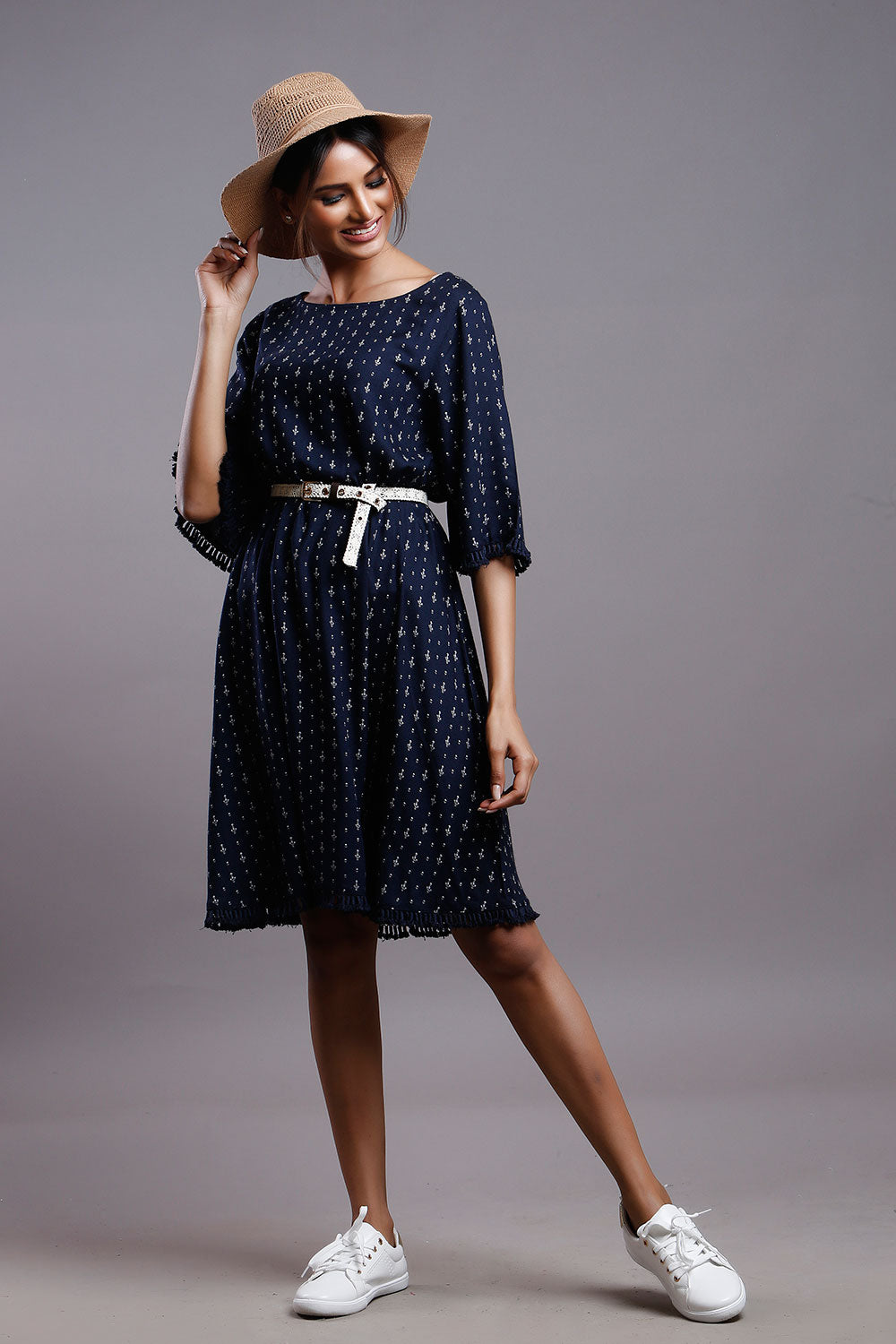 STOCK CLEARANCE SALE- NAVY SWING TASSELED DRESS