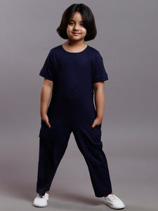 NAVY PLAIN STRETCH JUMPSUIT KIDS