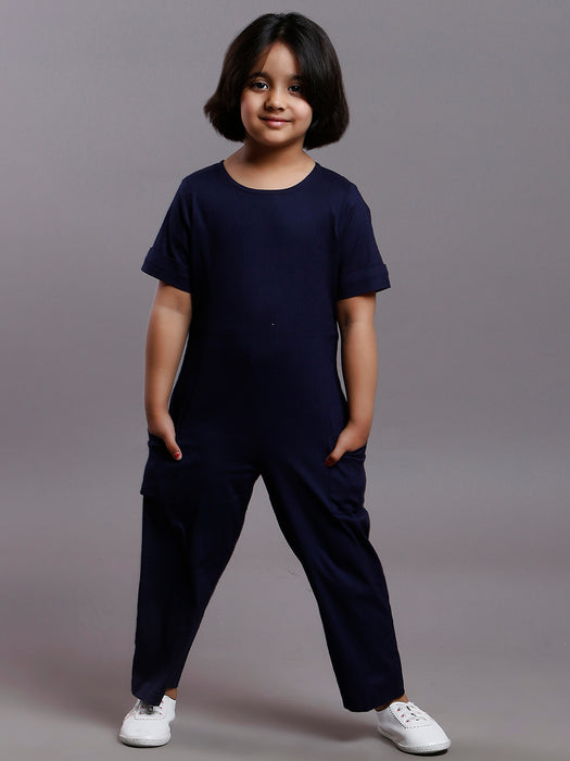 NAVY PLAIN STRETCH JUMPSUIT KIDS